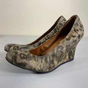 Vintage‎ LANVIN Paris Leopard Print Leather Wedge Heels Women's Shoes Sz 5.5